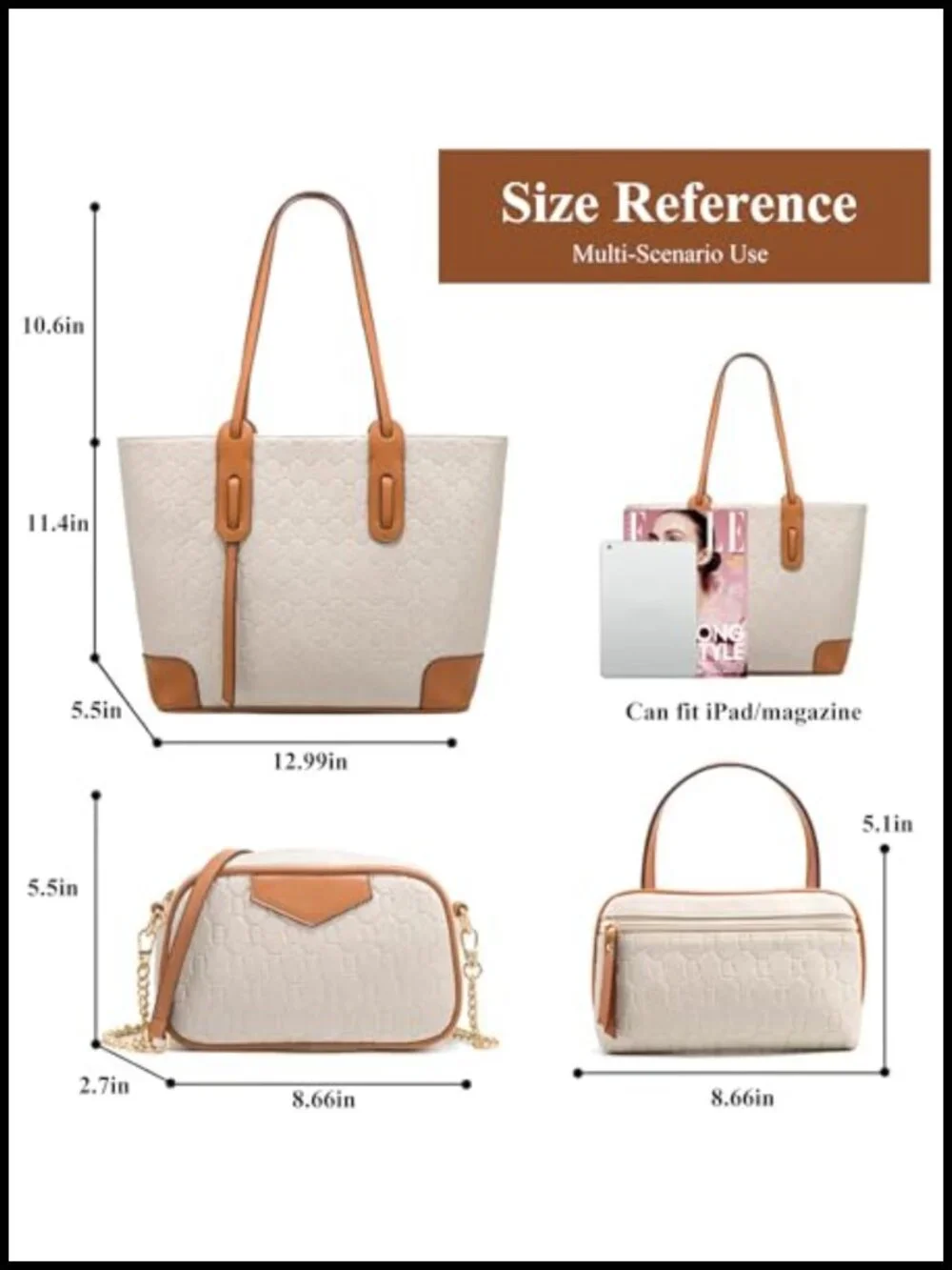 4-Piece Retro Embossed Tote Handbag Set with Card Purse for Women | Synthetic